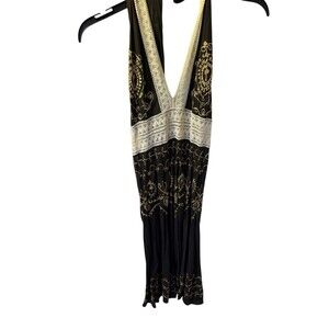 Venus Brown Halter Madi Dress Boho Festival Summer Embroidered  Resort Medium